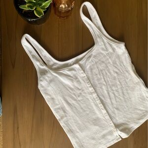 White Ribbed Button Detail Hollister Tank Top